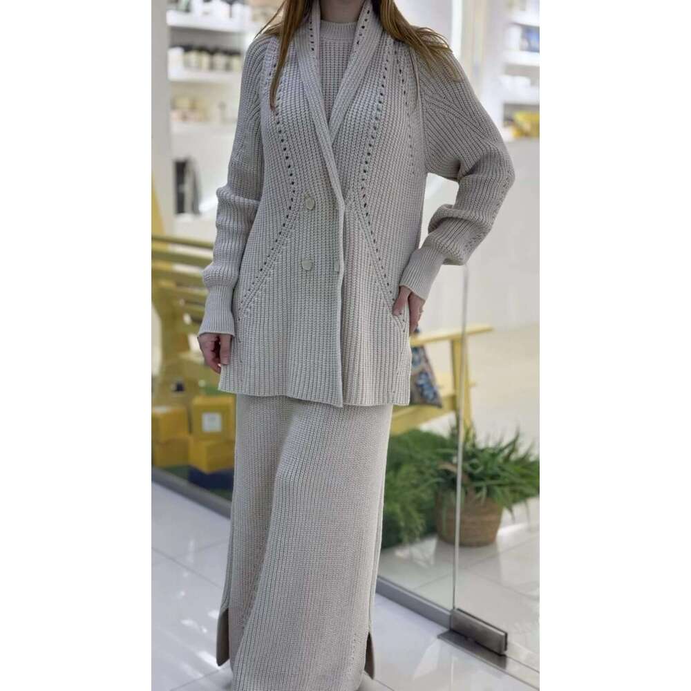 New Russian Women's Fashion Solid Color Elegant Slim Long Dress Two-Piece Set B5