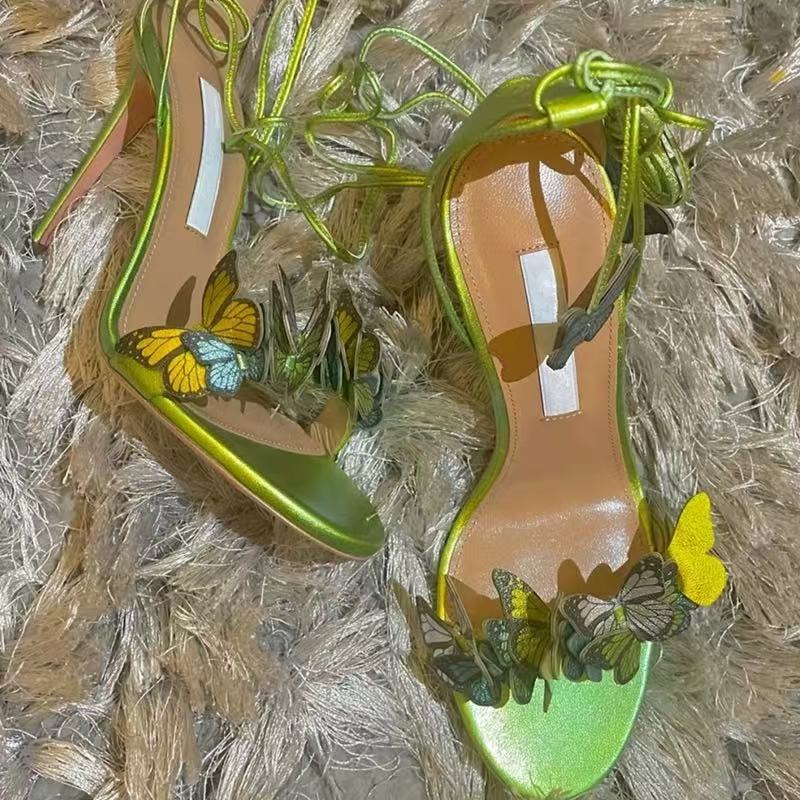 Butterfly Lure Cross Strap High Heel Sandals - Peep Toe Platform Ankle Wrap Roman Summer Heels (8cm/10cm, Multi Colors and Prints)