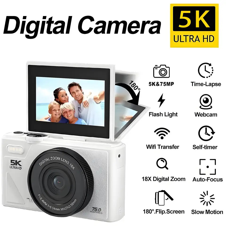 5K Ultra-High Definition 18X Zoom Digital Camera 3.0-Inch 180-Degree Rotating High-Definition Screen Student Camera Birthday Gif 250715