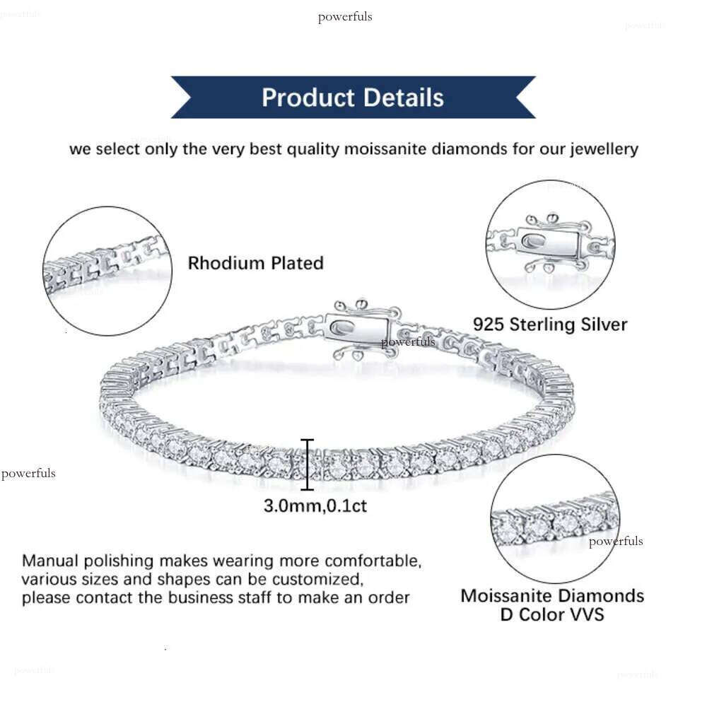 Moissanite Tennis Chain Bracelet Designer Necklace for Women Men Gold Plated 3MM 4MM 5MM 6MM W Dia Choker Hip Hop Fine Womens Necklaces Mens Jewelry C