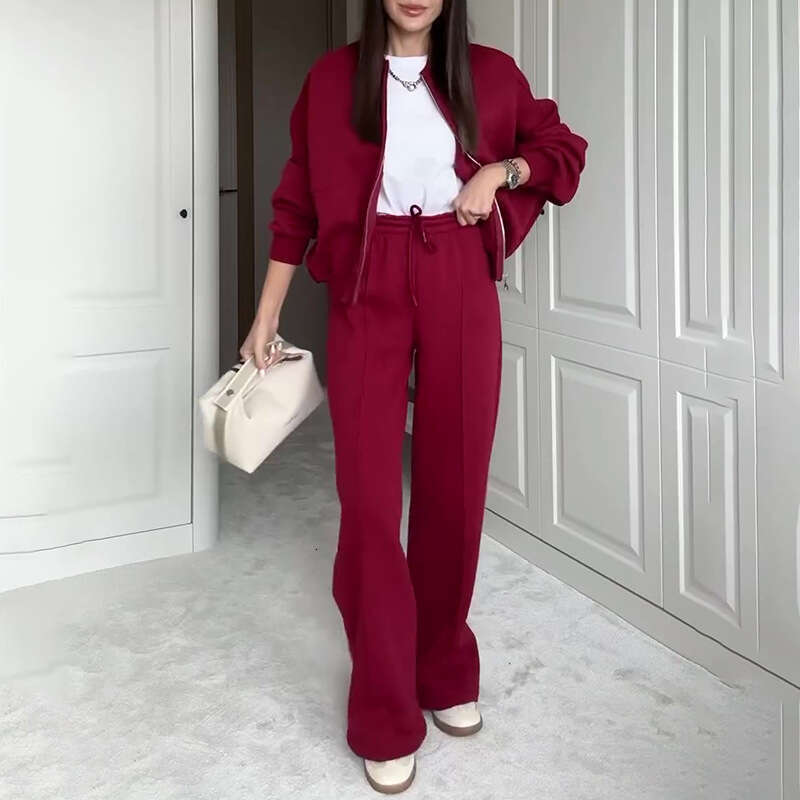 Spring Round Neck Fashion Simple Elegant Sweatshirt Jacket Casual Straight Pants B5