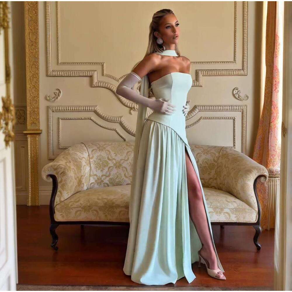 Summer New Women's Fashion Elegant Romantic Atmosphere Patchwork Pleated Strapless Dress B5