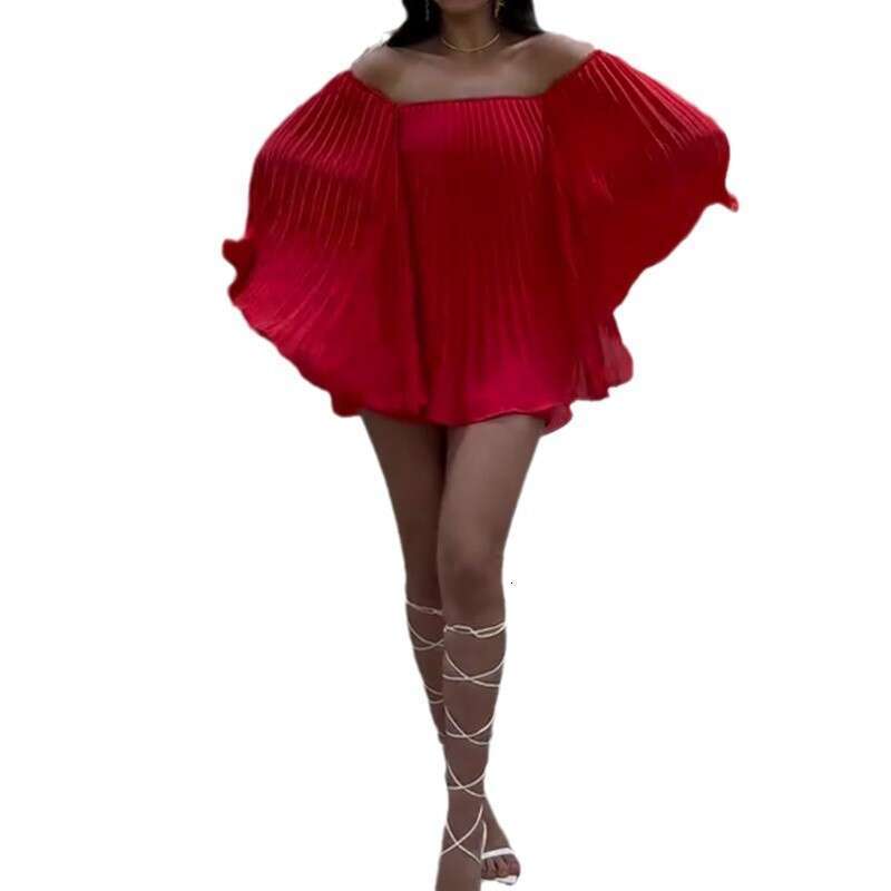 Summer New Women's Off-Shoulder Solid Color Shorts And Skirt Elegant Fashion Set B5