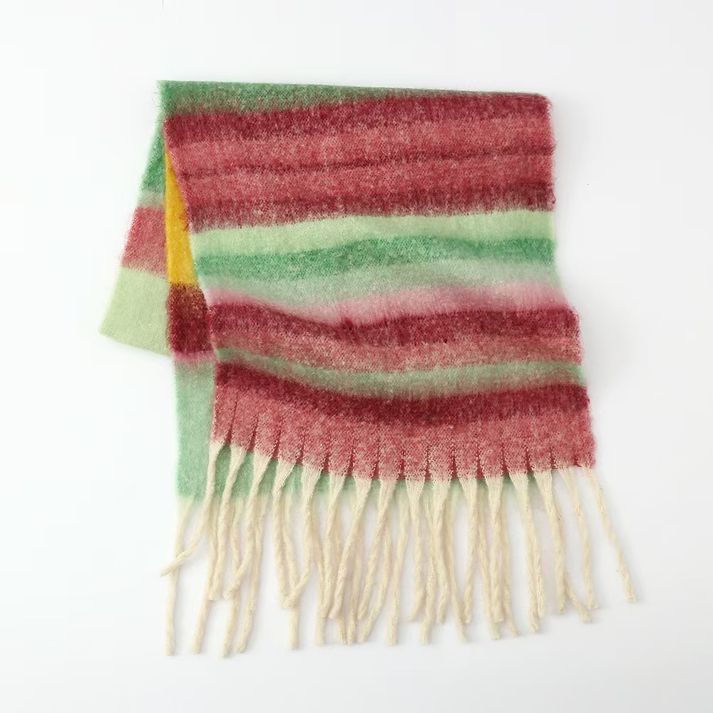 T1217 autumn and winter new color thick braids high-grade ladies scarf thick circle yarn striped coarse beard shawl