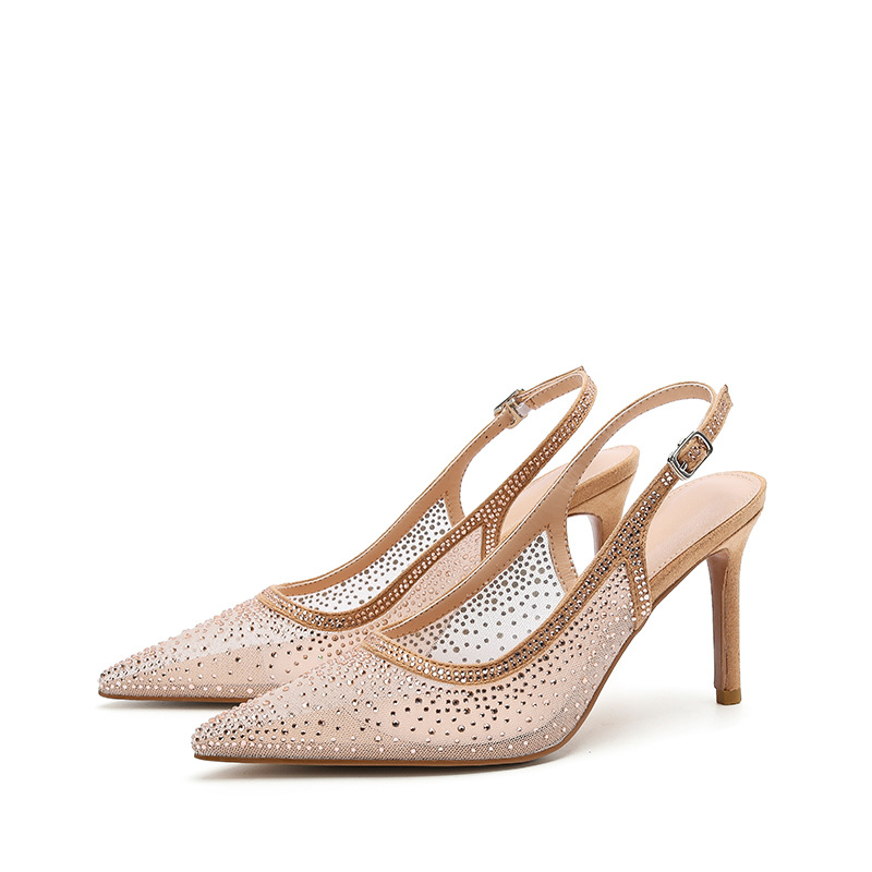 2025 New One Belt Starry Sky with Fine Heels and Pointed Water Diamonds High Heels Sandals Elegant Evening Shoes Wedding Shoes