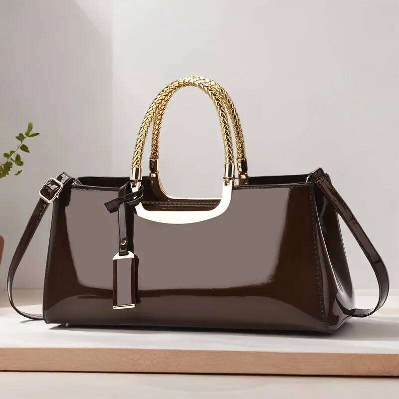 Women's Glossy PU Leather Shoulder Handbag Wedding Clutch Bridal Party Evening Bag