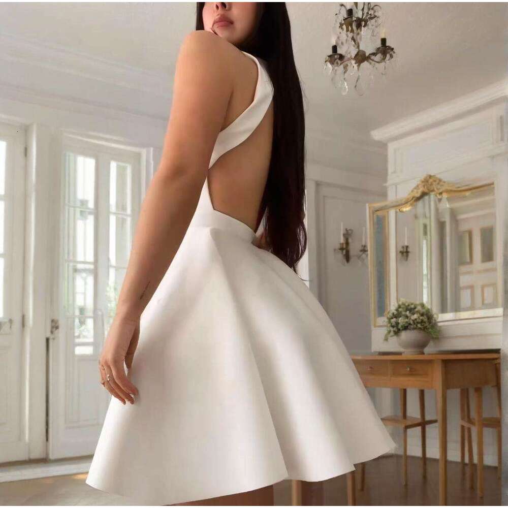 Summer New Women's Solid Color Round Neck Sleeveless Gentle Style Fashion Backless B5