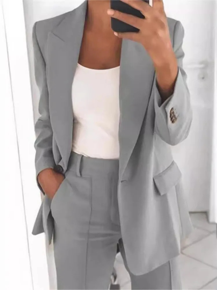 Womens Autumn Fashion Button Collar Slim Fit Cardigan Wool Sweater Temperament Jacket Slim Fit Pocket Set Pants 250714