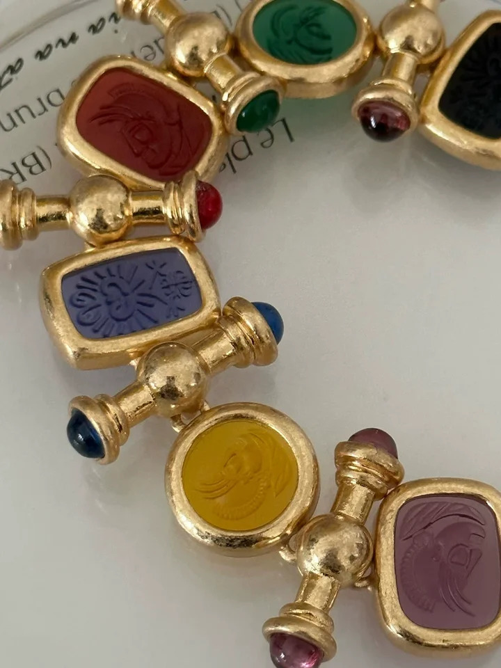 Brass Statement Chunky Colorful Retro Beads Bracelet Women Jewelry T Show Runway Gown Rare INS Japan Korean Trendy 250711