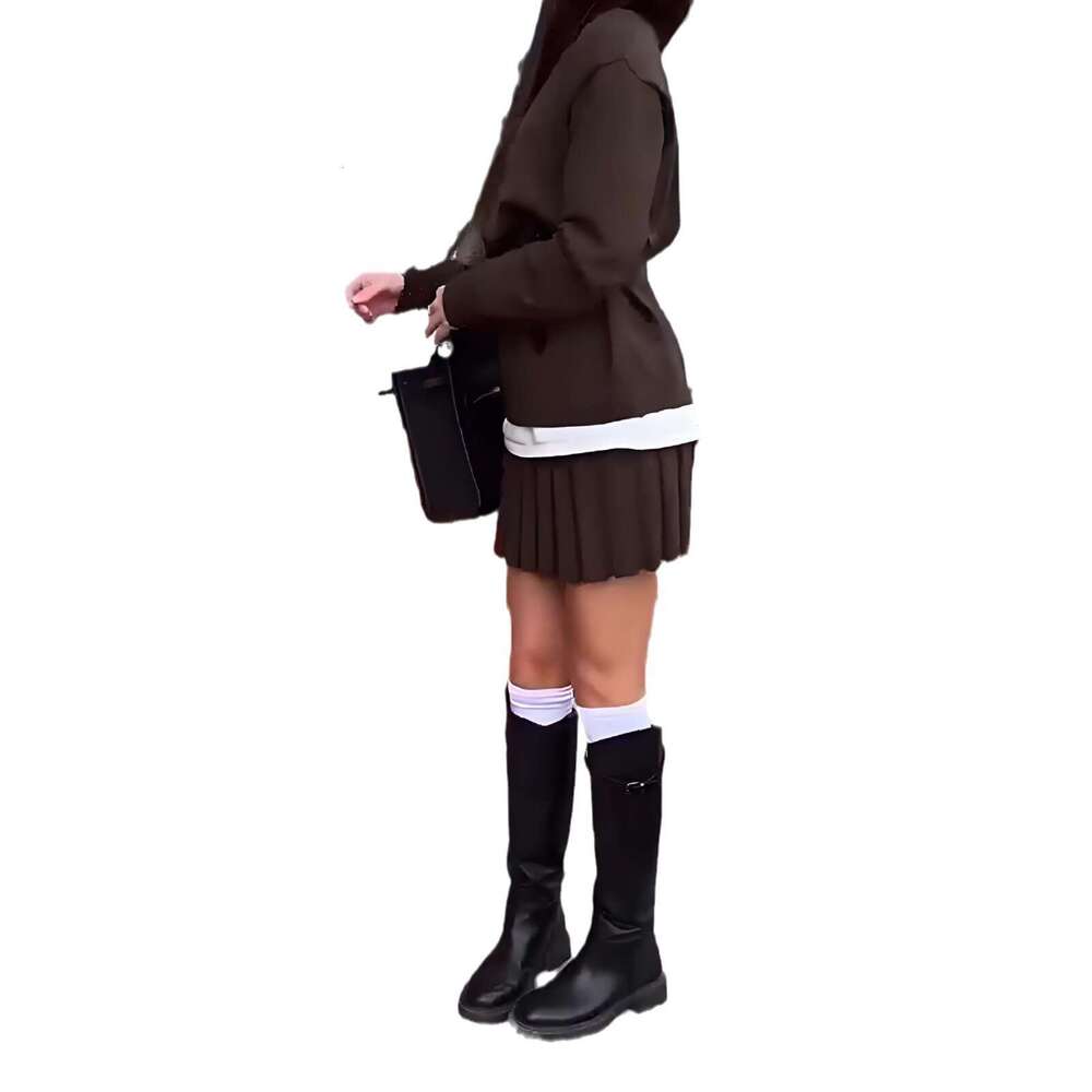 Knitted Sweater Women's Winter Fashion Pleated Short Skirt Set For Women B5