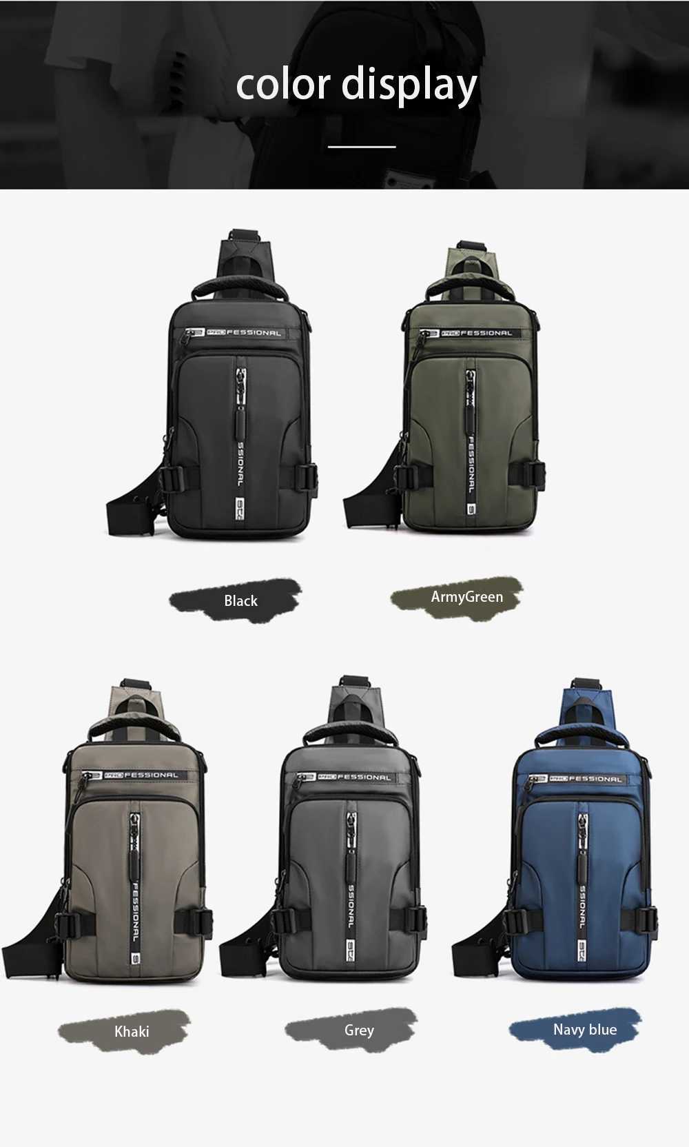 Men Nylon Crossbody Bag with USB Charging Port Multifunction Outdoor Travel Waterproof Daypack Male Casual Messenger Bags