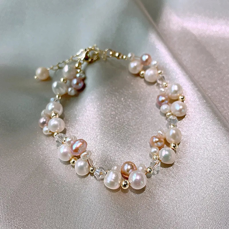 100% Natural Freshwater Pearl Crystal 14K Gold Filled Female Jewelry Sets For Women Necklace Bracelet Wholesale Gifts No Fade 250712