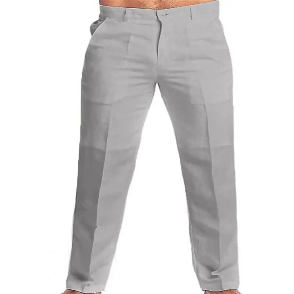 2023 Mens Stand Pocket Casual Linen Pants Solid White Gray Trouser Plus Size 3xl Elegant Fashion Sweatpants Men Streetwear 250714