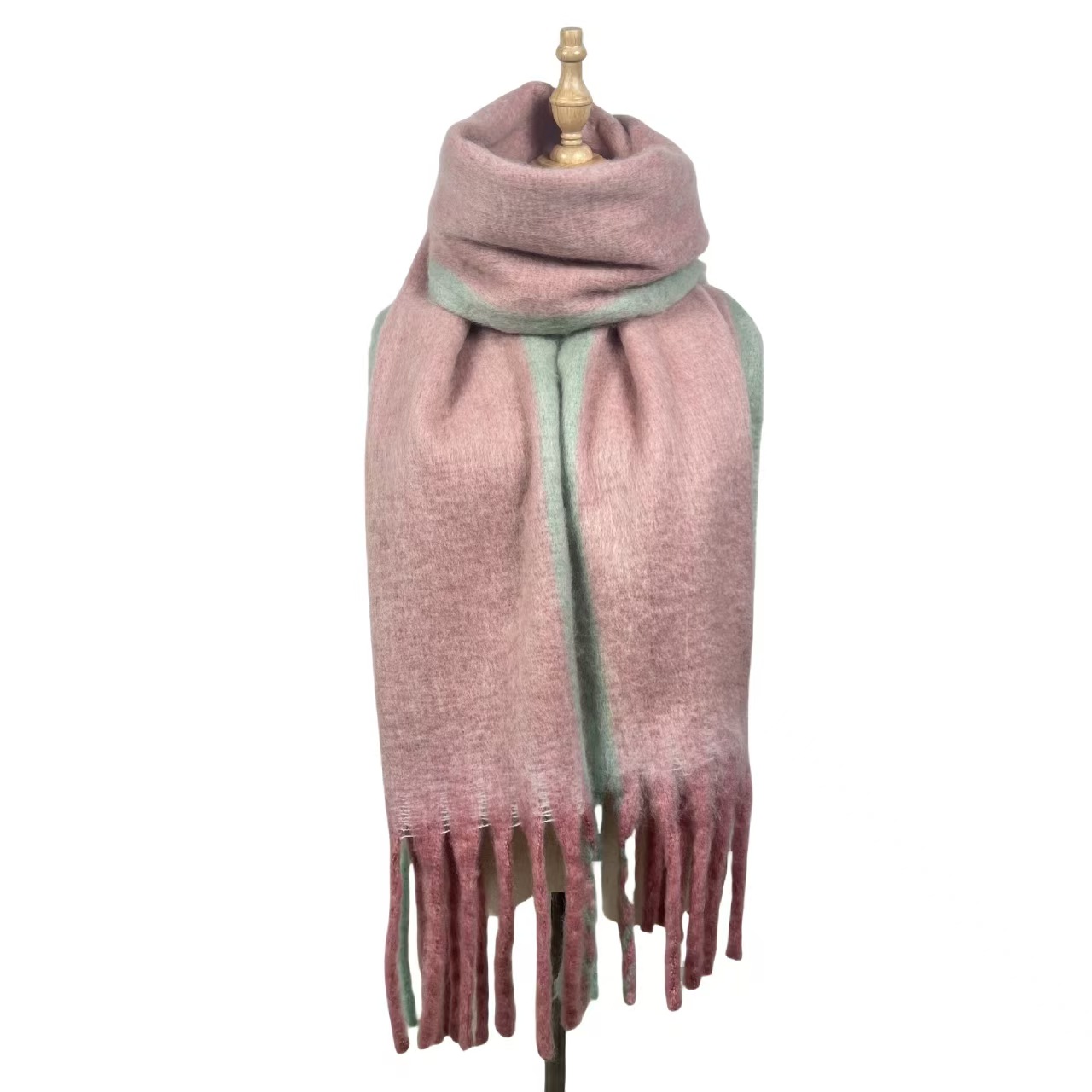 T1219 simple border solid color scarf ladies warm cashmere tassel scarf autumn and winter contrast color neck scarf
