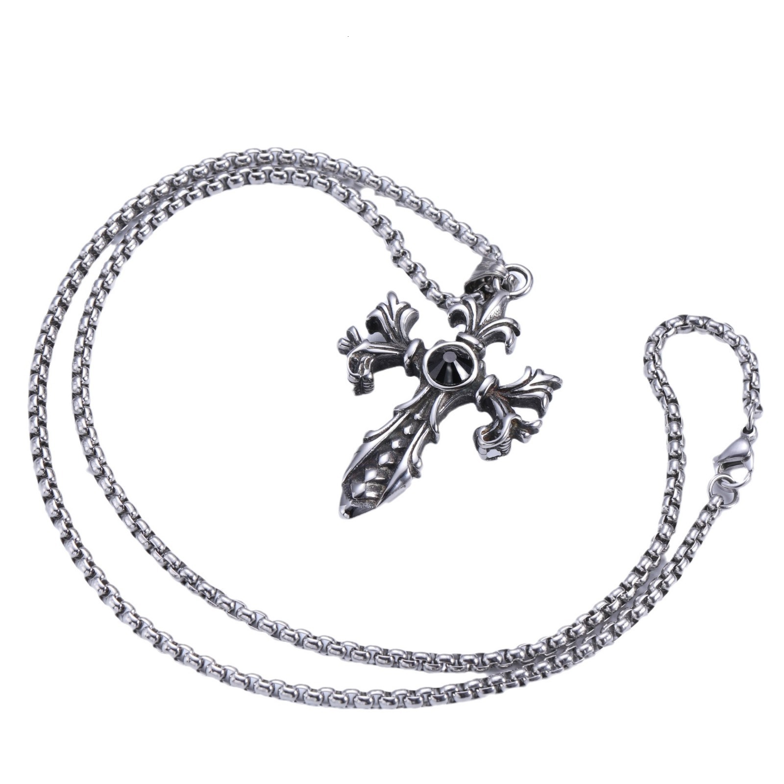Luxury Jewelry Designer Jewelry YZ Non-fading Sweater Chain Stainless Steel Gemstone Black Heart Cross Pendant Retro Trendy Men's New Cast Titani