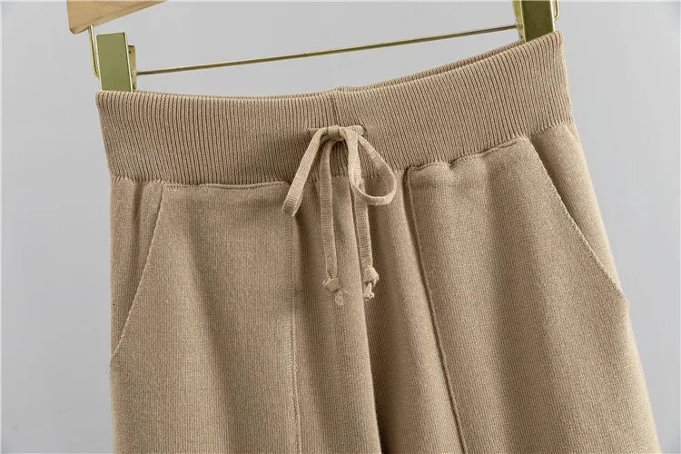 2 Piece Sets Women Knitting Outfits V Neck Pullover Sweater Pockets Drawstring Pencil Pants Slim Fit Suit Casual Knit Ensemble 250714