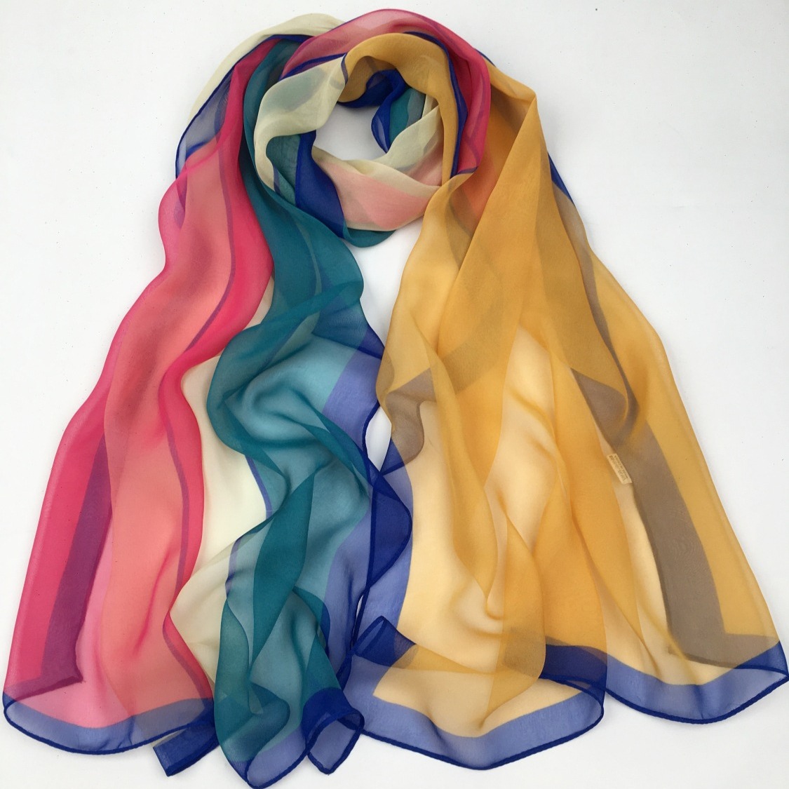 K1363 New spring and autumn thin georgette women's color block printing long strip sunscreen foreign trade wholesale printing scarf summer cross-