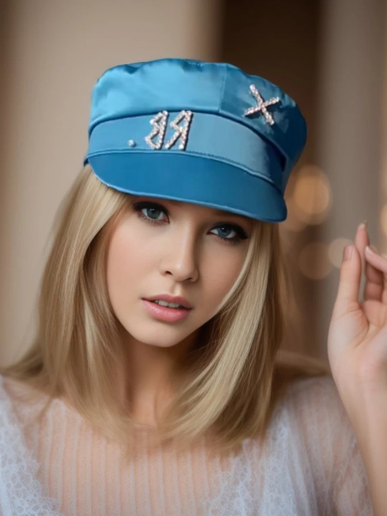 Fashion Diamond Letter Stain sboy Cap for Women Crystal-embellished Baker Boy Caps S-XL for Different Head Size 250714