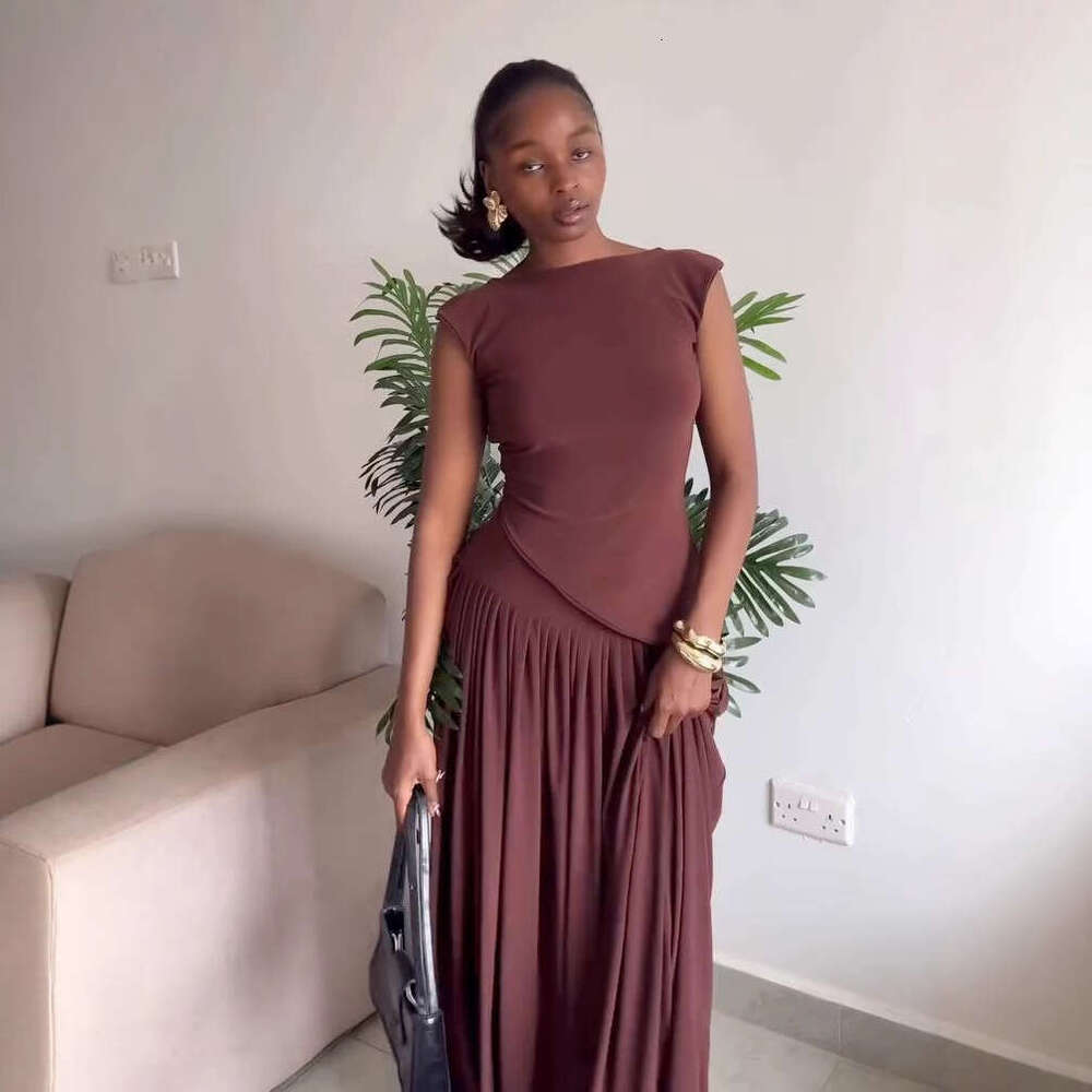 Elegant Asymmetrical Pleated Dress For Women Summer New Style Slim Fit Sleeveless B5