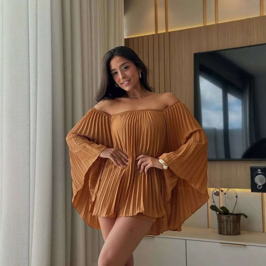 Summer New Women's Off-Shoulder Solid Color Shorts And Skirt Elegant Fashion Set B5