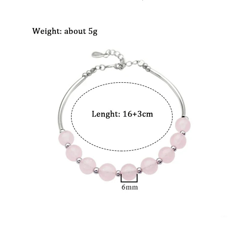 Light Pink Natural Rose Quartz 925 Sterling Silver Strand Bracelets Bangles for Women Female Fine Jewelry Accessories YBR165 250711
