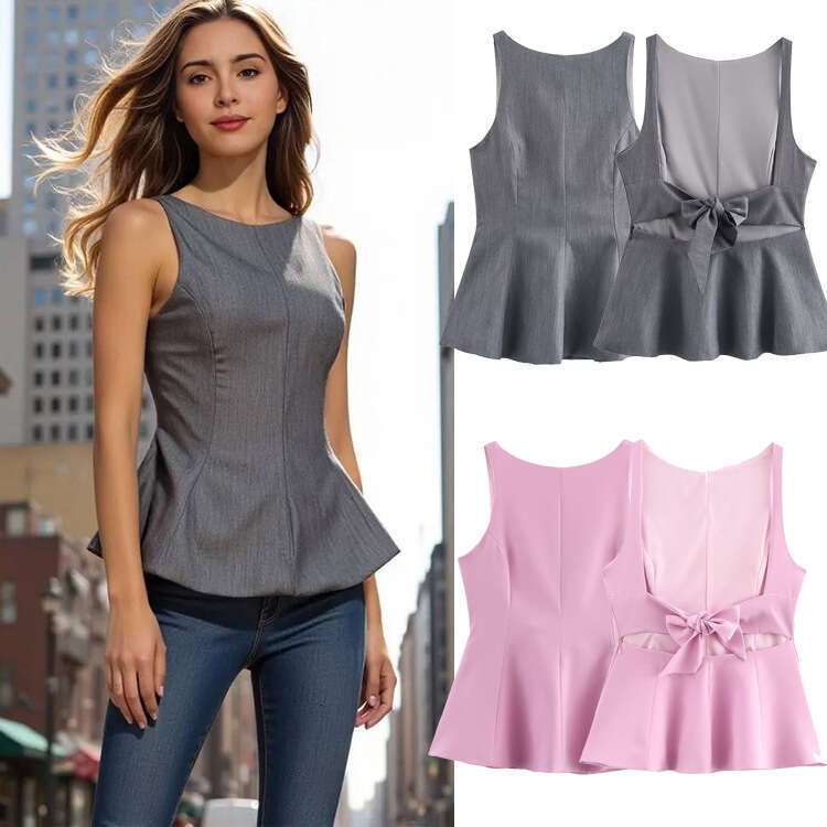 TRAFZA Spring New Bow Tie Backless Tank Sleeveless Waist Cinch Hem Style Women's Top B5