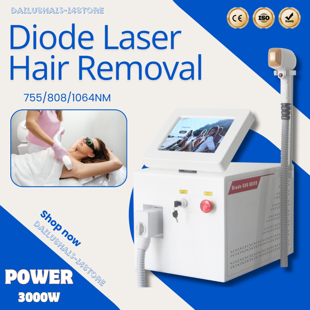 Diode Laser Hair Removal Device Triple Wave Ice Titanium Painless Hair Remover for Face & Body