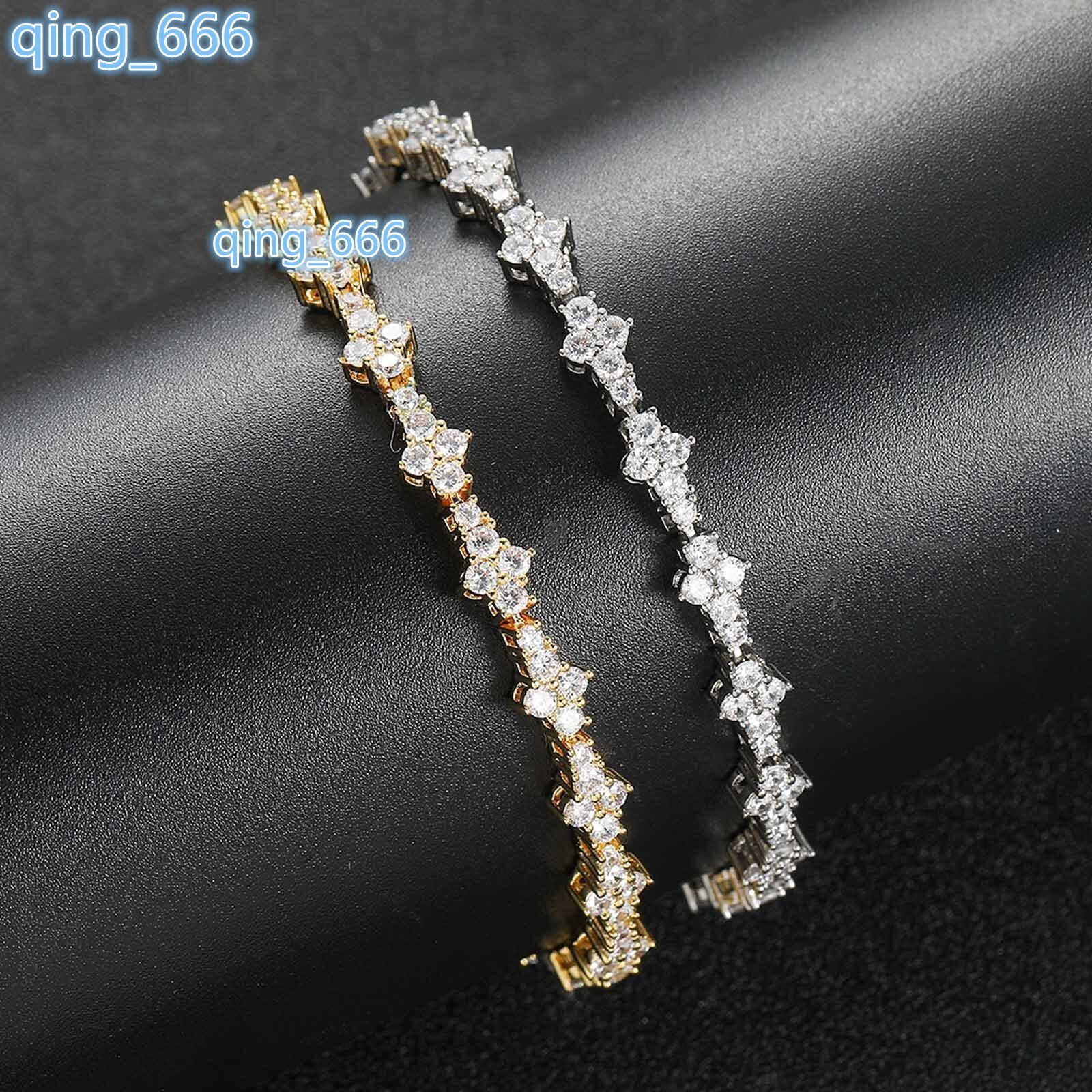 BES Hip Hop Fashion Gold Plated Tennis Chain Bracelet Plum Blossom Zircon Spring Buckle Classic Style for Wedding Party Gift