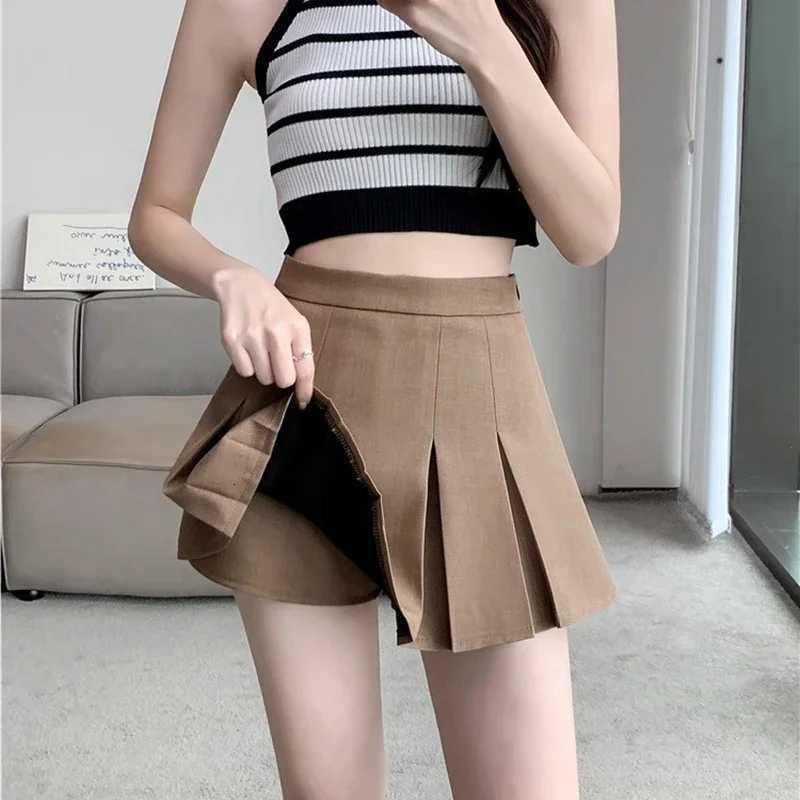 Sexy High Waist Womens Pleated Skirts Korean Chic Solid Color A Line Shorts Skirt Women Tennis Dance Student Mini Skirt Woman R250728