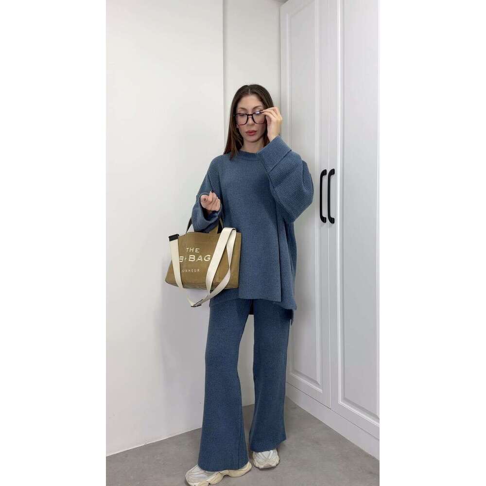 Autumn New Women's Sweater Knitted Fashion Casual Long Pants Set B5