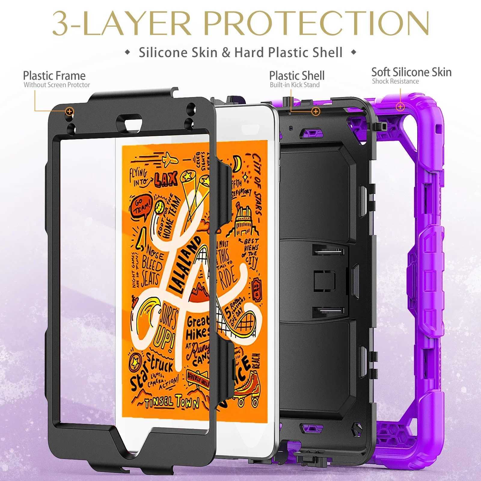 Heavy Duty Protective Cases for iPad Mini 7 Mini 6 5 4 with Built in Kickstand Crossbody Lanyard Shockproof Case for Mini 7 6
