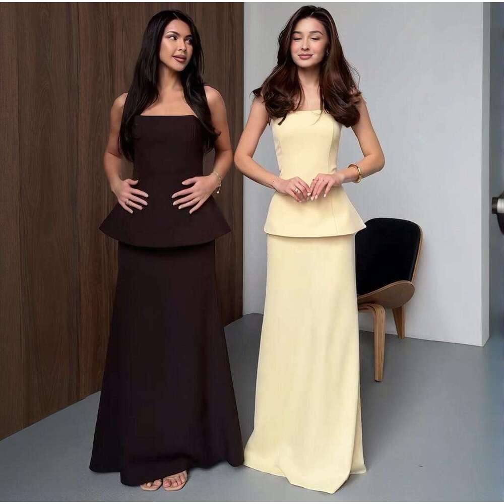 Spring New Women's Strapless Solid Color Skirt Elegant Fashion Set B5