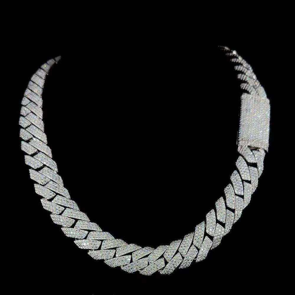 Hip Hop Jewelry Bracelet necklace vvs Moissanite Cuban chain16inch Miami Iced Chain, Sterling Silver, Embellished with Icy