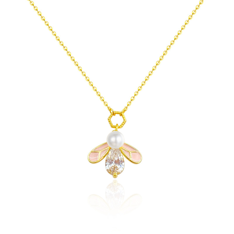 Sterling Silver Bee Pendant Necklace, Pearl & Cubic Zirconia Accent, Dainty Insect - Inspired Jewelry
