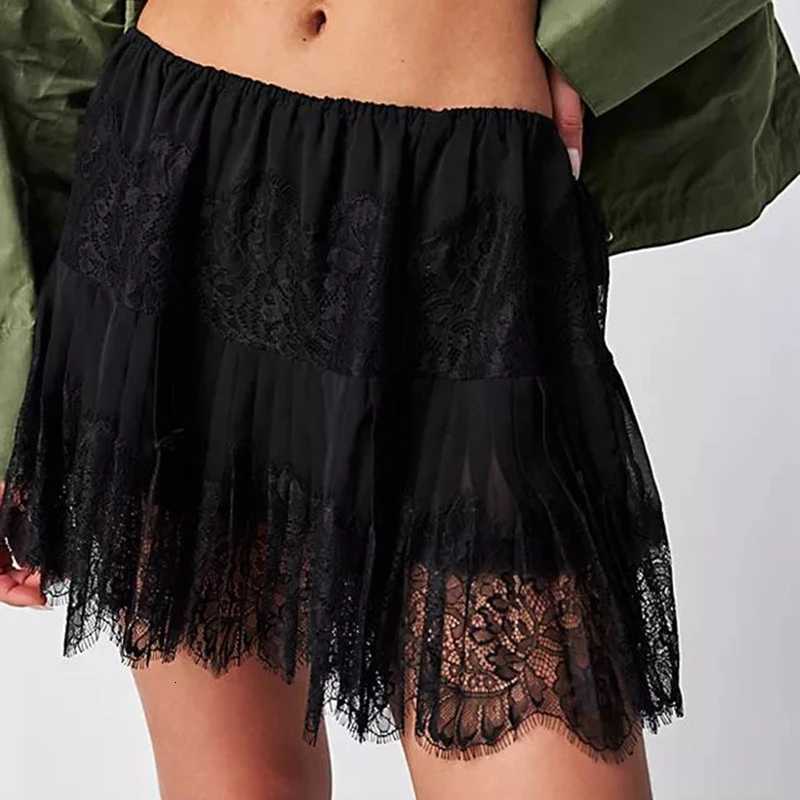 Vintage Y2K Ruffle Mini Skirt Women Lace Hem Low Rise Pleated Short Skirt Fairycore A-line Tiered Flowy Skirt Elegant Streetwear R250715