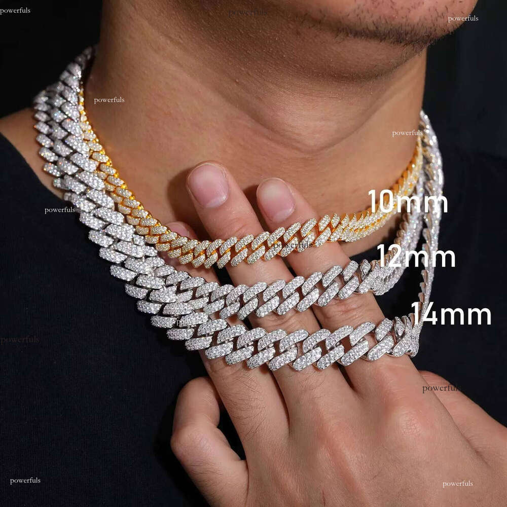 Denser and Thicker 10mm 12mm 14mm Sterling Sier VVS Moissanite Dia Iced Out Cuban Link Chain Necklace Hip Hop Jewelry