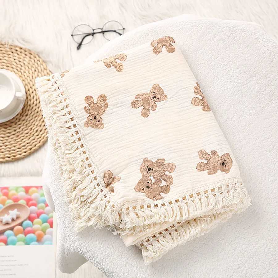 ute Bear Muslin Squares Cotton Baby Blanket for Newborn Plaid Infant Swaddle Blanket Babies Accessories Bed Summer Comforter L250715V2YY