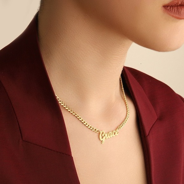 Luxury Jewelry Designer Jewelry Cross-border Hot Selling European And American Hip-hop English Name Letter Pendant Necklace Titanium Steel Chain Thick