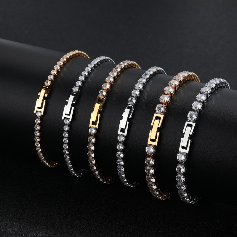 Hip-Hop Style Charm Bracelet for Men & Women - Durable Titanium Steel with AAA Grade Cubic Zirconia Diamonds