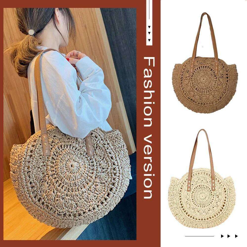 Ladies Woven Tote Handmade Summer Hollow Weaving Underarm Bag Fashion Casual Simple Portable Large Capacity For Seaside Holiday