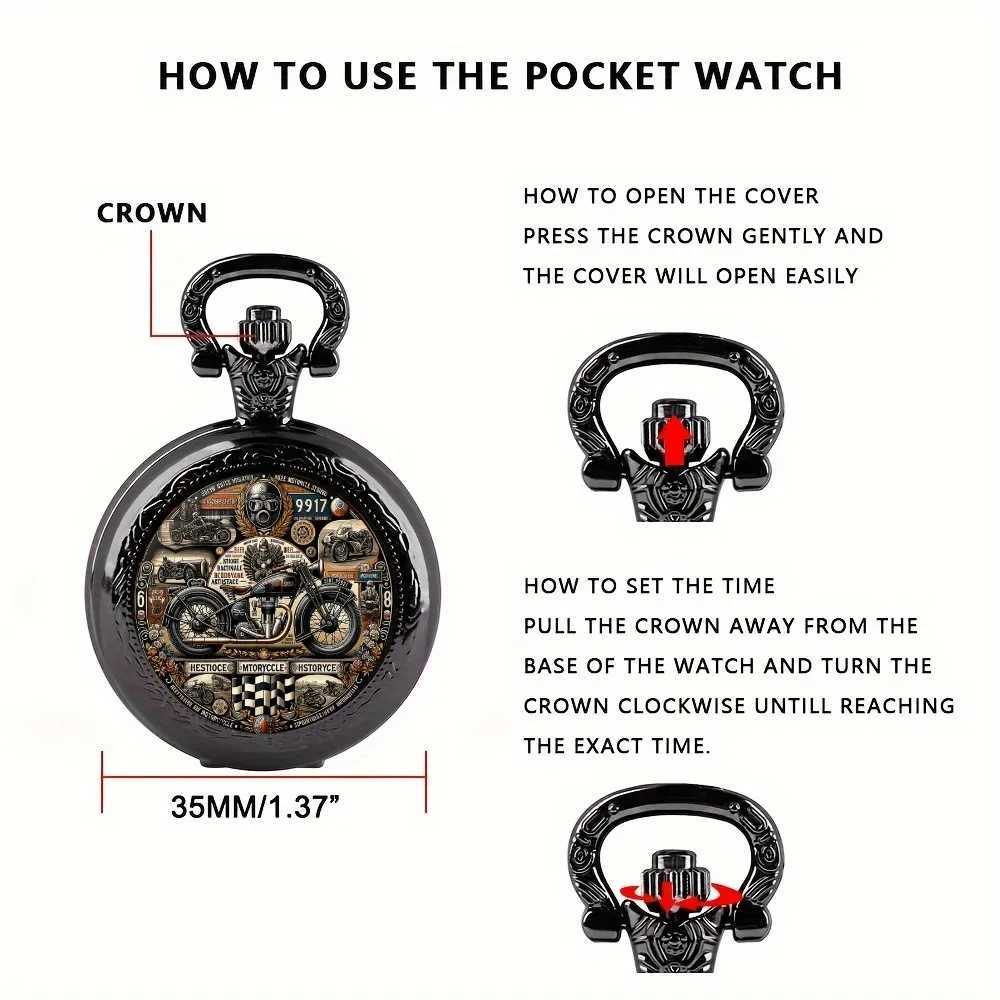 Antique Exquisite Vintage Motorcycle Pattern Design Quartz Pocket Watch - Men Male Kids Fashion Accessory Non-Waterproof Watch Z250714