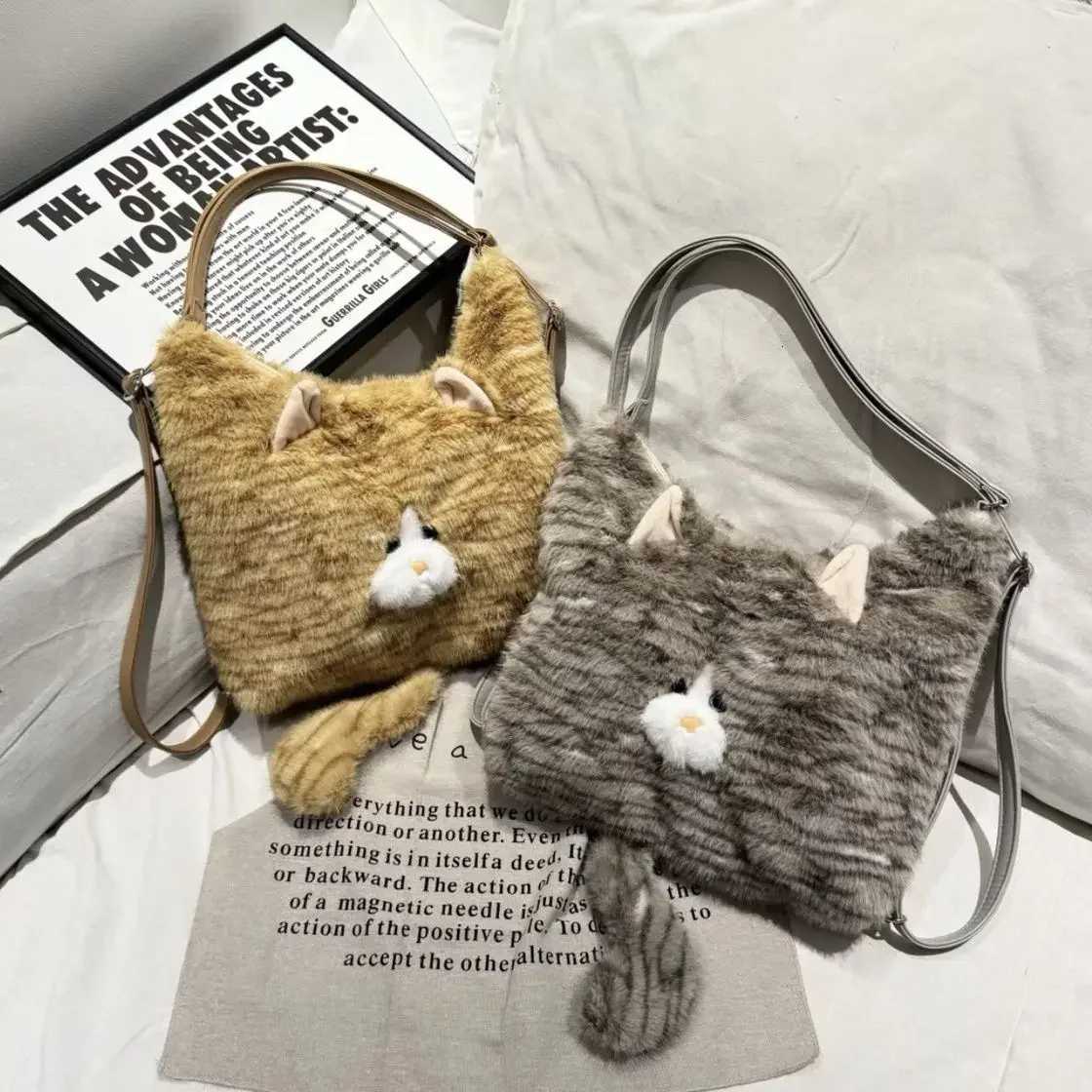 ute Cat Plush Backpack Kaii Student Autumn Winter Backpack Crossbody Bag Handbag Large Storage Bag Back To School Purse Y250719