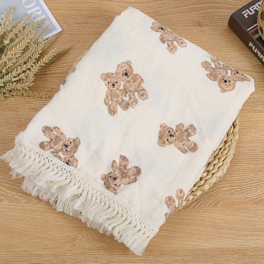 ute Bear Muslin Squares Cotton Baby Blanket for Newborn Plaid Infant Swaddle Blanket Babies Accessories Bed Summer Comforter L250715V2YY