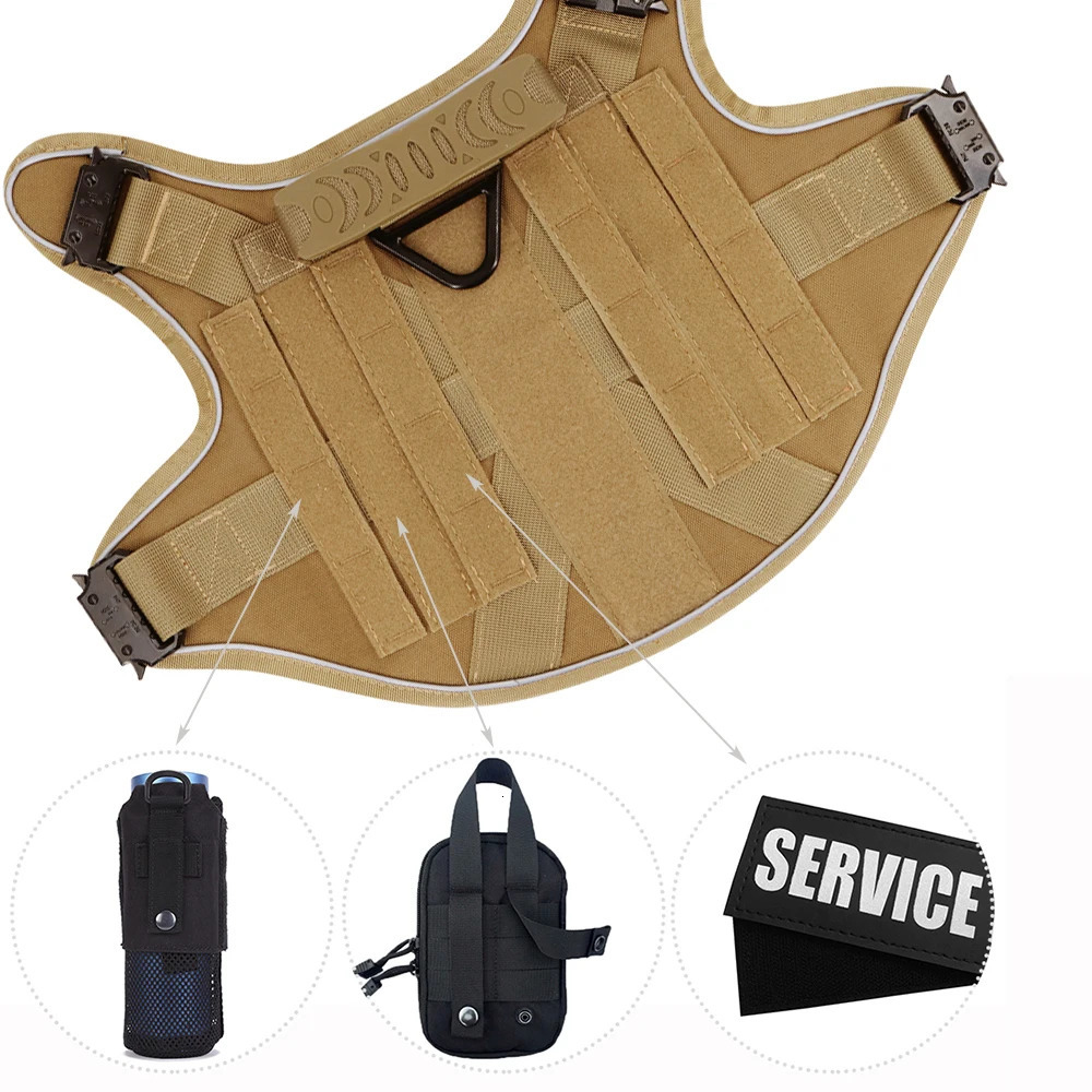 Reflective Dog Harness with 4 Metal Buckles Military Tactical Pet Training Vest Harnesses Leash Collar Large Dogs Accessories 250716