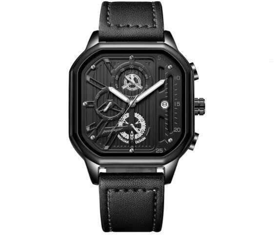 DHwatches Men's Square Chronograph Watch - 50M Waterproof Leather Strap Quartz Wristwatch with Date & Luminous (Model 628)