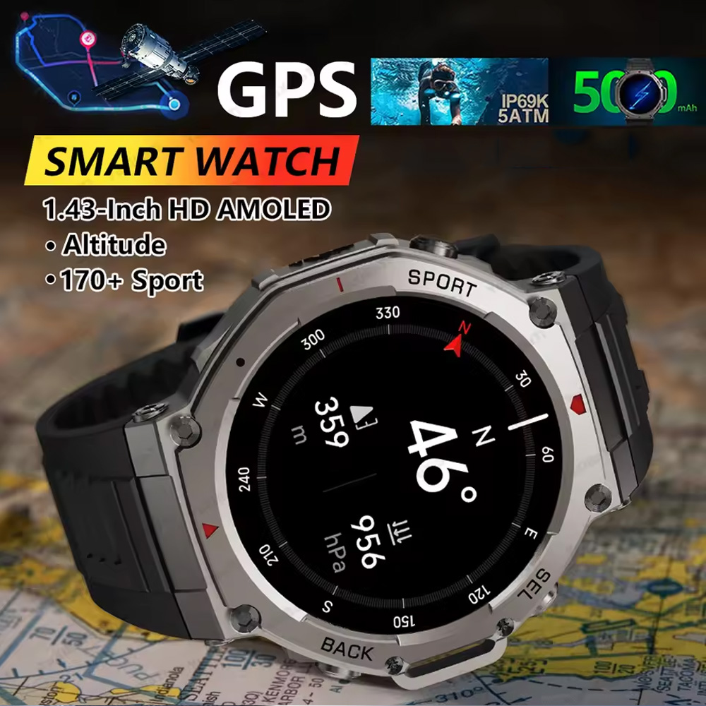 Mens DM58 1.43-inch AMOLED Sports Smartwatch with Bluetooth Calling & GPS Tracking