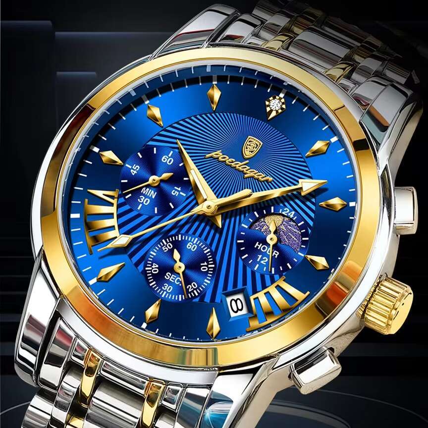 DHwatches Men's Multifunction Quartz Watch - 50M Waterproof Chronograph with Moon Phase & Date, Stainless Steel (Model 813)