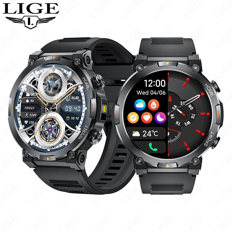 LIGE Men's Smart Watch with 120 Sports Modes, Heart Rate/Sleep Monitoring, IP67 Waterproof, Bluetooth Call and Music Control Heart rate and blood