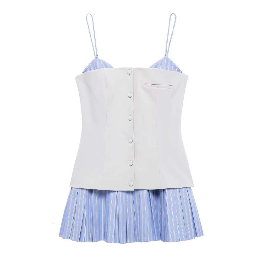 TRAFZA Women's Spring New Fashion Sexy Poplin Patchwork Strap Dress B5