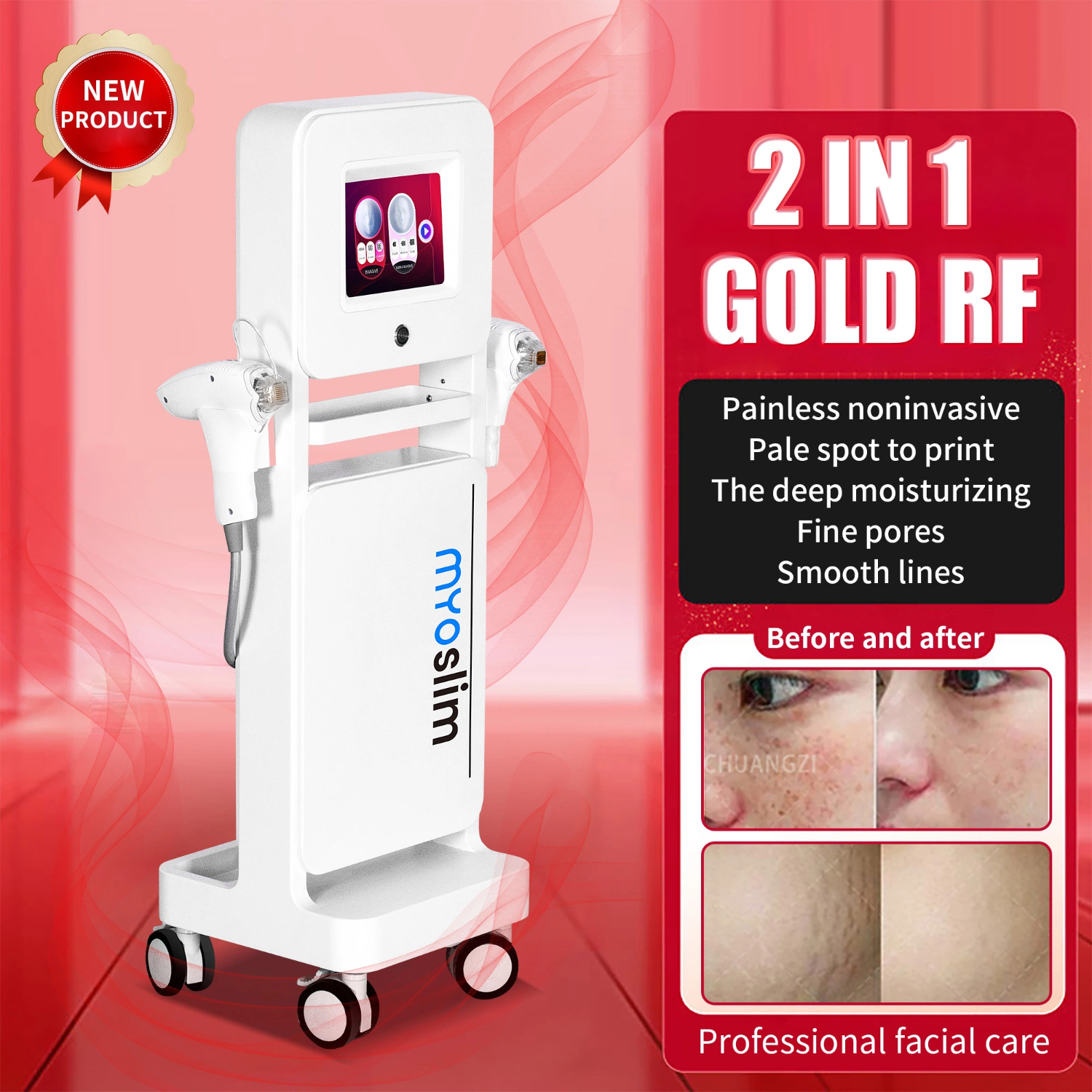 2 In 1 Gold RF Microneedling Machine Professional Facial Lifting Body Rejuvenation Wrinkle Acne Remover Spa Equipment